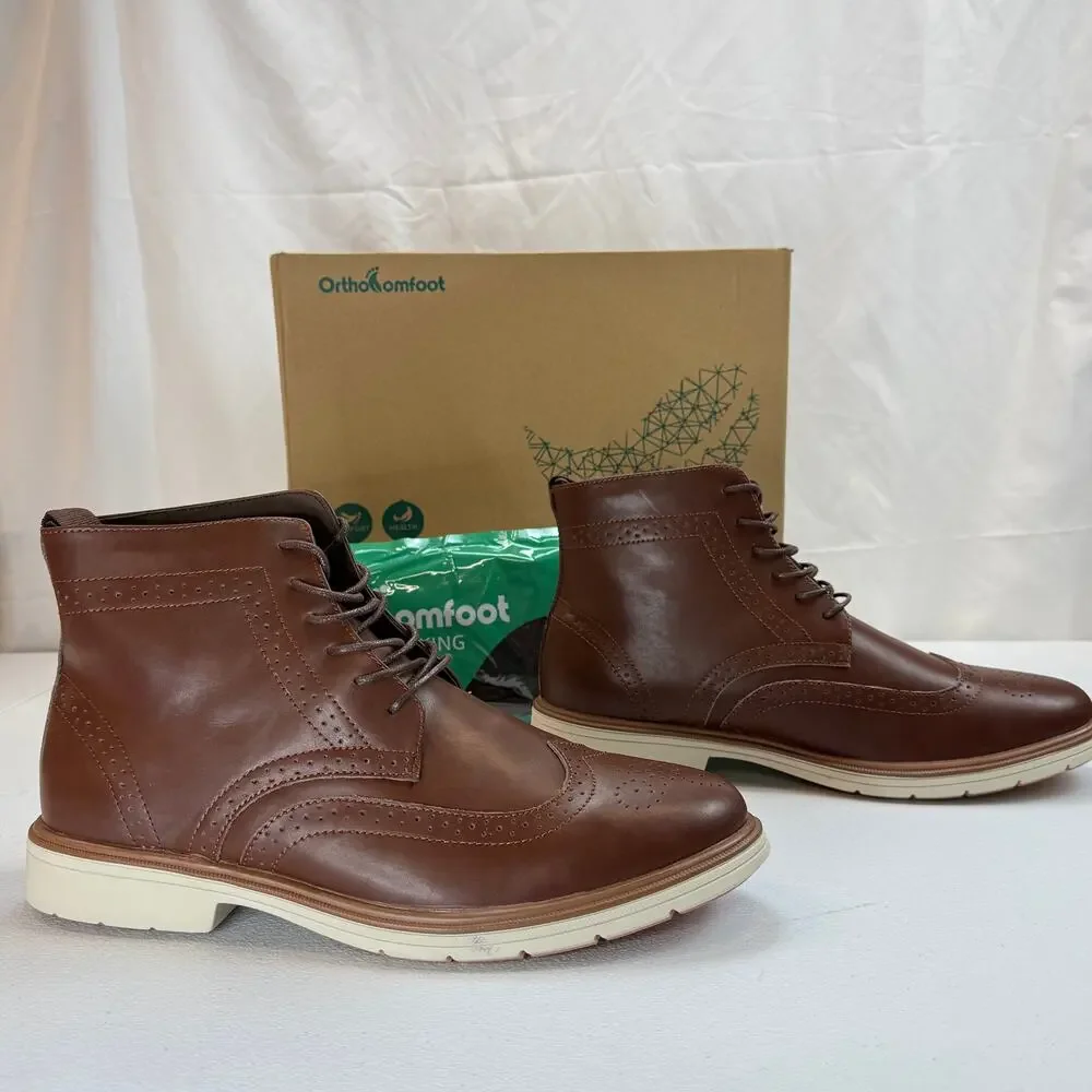 Orthocomfoot Men’s Brown Leather Oxford Ankle Boots size 45 (US 11)